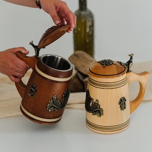 Nordic wooden beer mug, wooden beer stein, rustic men mug, medieval tankard, husband gift, viking beer mug, christmas gift for him