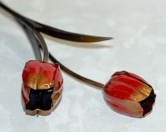 Metal tulip decor, forged iron sculpture, eternal handmade bouquet, 6th anniversary gift for her