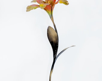 Handmade iron lily, metal eternal flower, floral sculpture, romantic gift for her
