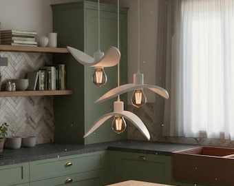White multi pendant light, handmade wood chandelier, modern lighting, hanging lamp