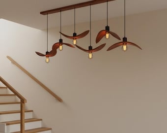 Wooden farmhouse lighting, entryway ceiling hanging lamps, rustic multi pendant light