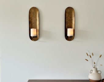 Set of 2 sconces, wall metal candle holder, antique entryway decor