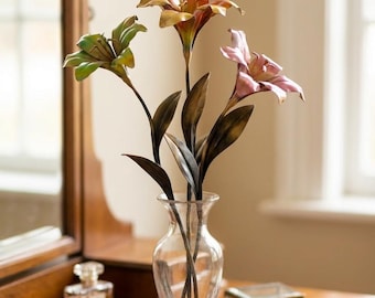 Hand forged metal lily, wrought iron forever flowers, romantic gift for wife