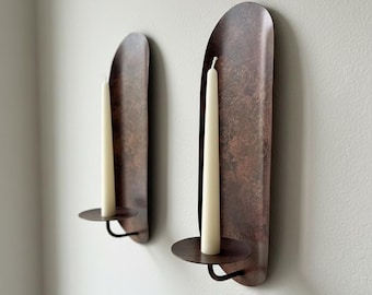 Pair of wall sconce, metal taper candle holder, antique hallway light, living room decor