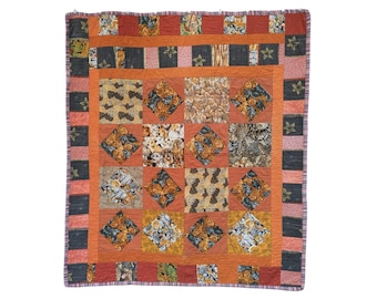 Manta de patchwork vintage: estampado safari hecho a mano y tonos tierra cálidos 113...