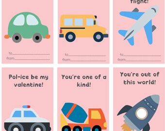 Things That Go Valentines Cards | Kids Print and Share | 10 cards
