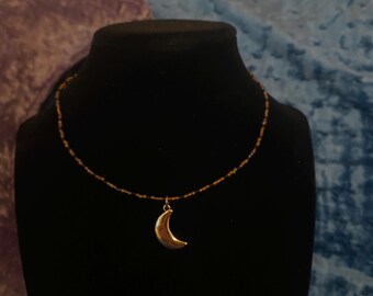 Gold Moon beaded choker necklace