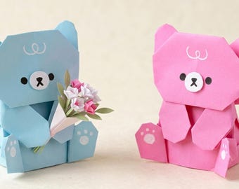 Teddybär Origami, 3D Kirigami Tier, Geometrische Papierskulptur, Low Poly Bär Modell, DIY Papierfaltungskit, Einzigartige Bastelidee