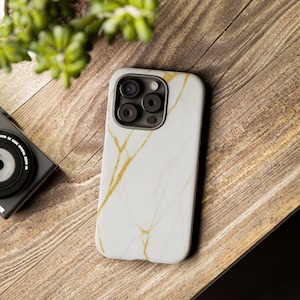 White Marble Phone Case with Gold Veins | iPhone and Galaxy Cover | Minimalist Chic Gift for Her | Matte or Glossy Finish