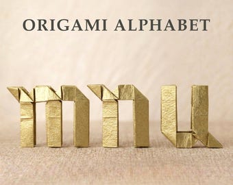 Origami med gemener m, n, u, engelska alfabetet, vikkonst, förskoleaktivitet med Montessori, sensoriskt ABC-inlärningshjälpmedel, medveten fokus, gör-det-själv medveten fokus