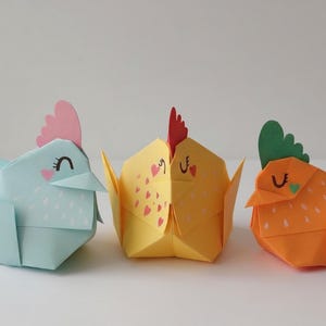 Origami Chicken Folding Instructions, Farm Animal Papercraft Guide, DIY Easter Egg Holder, Spring Table Hen Pattern, Sweet Chicky Figurine