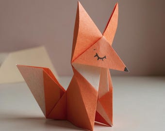 Origami-Fuchs-Anleitung, japanisches Papierfaltmuster, Tier-Tutorial für Anfänger, Zen-Japandi-Schreibtischdeko-Anleitung, kostenlose Bastelvorlage