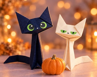 Origami-Halloweenkatze: Anleitung, Faltanleitung für eine Hexenkatze, Gruseliges Katzen-Diagramm, Skulpturmuster für eine schaurig-süße Skulptur