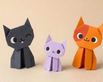 3Dペーパークラフト折り紙猫キット、3匹の子猫DIYプロジェクト、猫好きへのギフトアイデア、創造的な幾何学的動物彫刻、紙折りホビーセット