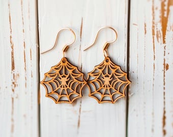 Web Halloween SVG Earrings • Wooden & Plywood Laser Cut Template • DIY Digital Download