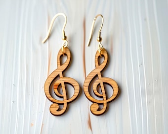 Ohrringe mit Violinschlüssel-Motiv (SVG) • Laserschnittvorlage für Holz und Sperrholz • Digitaler Download zum Selbermachen von Schmuck