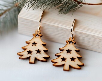 Christmas Tree Earrings SVG, Wooden & Plywood Laser Cut Template, DIY Digital Download