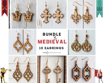 Medieval 10 SVG Earrings Laser Cut File, Gothic, Wood Acrylic Earring Template, Glowforge Designs, Lightburn DXF PDF Digital Download