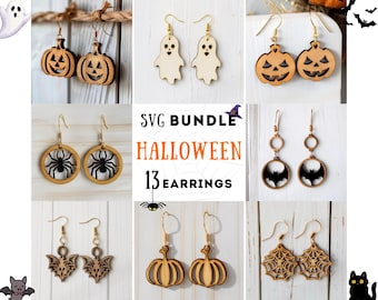 Halloween-Ohrringe SVG-Bundle, 10 Laserschnittdateien, Holzohrring-Vorlage, Glowforge-Datei, LightBurn-Datei, Cricut DXF-PDF-Datei, digitaler Download