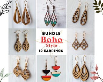 Boho Bundle 10 Earrings SVG Laser Cut File, Wood Acrylic Earring Template, Glowforge Designs, Lightburn DXF PDF, Plywood Digital Download