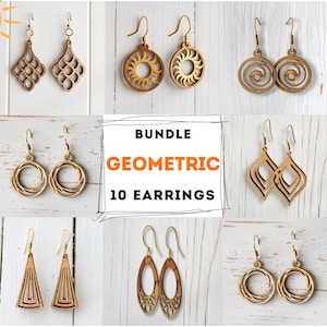 Geometric Bundle 10 Earrings SVG Laser Cut File, Wood Earring Template, Glowforge Designs, Lightburn DXF PDF, Plywood Digital Download