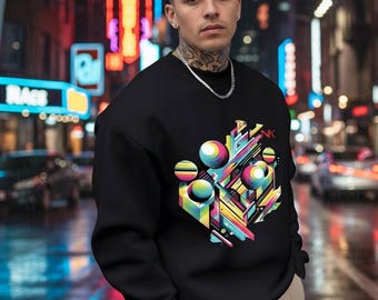 Felpa Vaporwave: Felpa con stampa grafica astratta cyberpunk