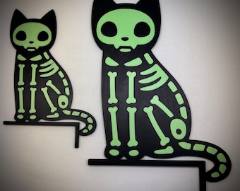 Halloween Door/Window/Picture Standees - 2 Glow in the Dark Cats - 9.5” x 6.25” & 6.25” x 4” - Holiday Decor - Black/Glow in the Dark