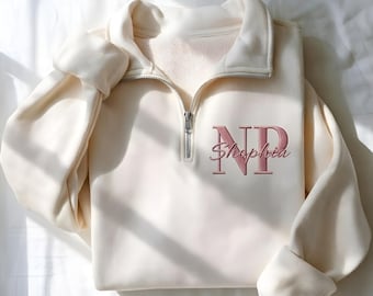 Embroidered Personalized NP Nurse Quarter Zip Sweatshirt, Custom NP Nurse Sweatshirt, Nurse Practitioner Crewneck, Np Sweatshirts
