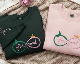Sudadera bordada de Elphaba y Glinda de Wicked, Sudadera "For Good Wicked", Regalo de musical de Broadway, Camiseta de bruja buena, Camiseta de musical de brujas