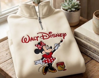 BESTICKTES Minnie Maus Maus Viertel Zip Sweatshirt, Disney Minnie Maus Sweatshirt, Walt Disney Sweatshirt, Disneyland Trip Sweatshirt