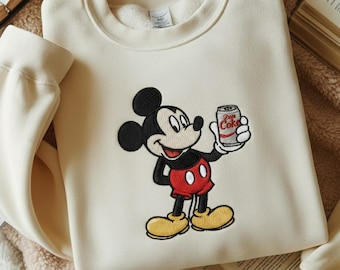 Felpa con Topolino ricamato con Coca-Cola Light, Felpa con Coca-Cola Light Disney, Felpa con Soda, Maglietta divertente per gli amanti delle Soda, Maglietta Disneyland