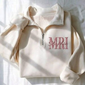 Broderad MR-tekniker-tröja med kvarts dragkedja, MR-tröja, MR-tekniker-tröja, vårdpersonal-tröja