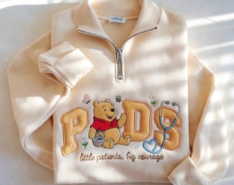 Embroidered Pediatric Nurse Quarter Zip Sweatshirt, Peds Nurse Crewneck, Pooh Crewneck Sweatshirt, Pooh Nurse Shirt, Nursing Student Gift