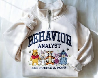 Embroidered Winnie the Pooh BCBA Sweatshirt, Behavior Analyst Quarter Zip Sweatshirt, BCBA Sweatshirt, Aba Therapy Sweatshirt