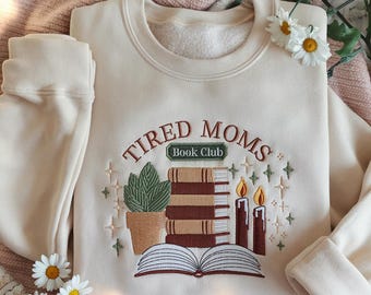 Sudadera bordada del Club de Lectura de Mamás Cansadas, camiseta retro "Caos del Café", camiseta para amantes de los libros, regalos para lectores, regalo para amantes de los libros
