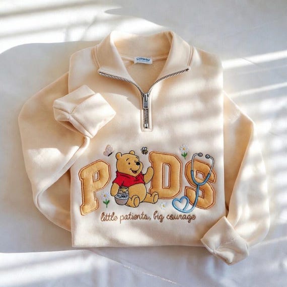 Embroidered Pediatric Nurse Quarter Zip Sweatshirt, Peds Nurse Crewneck, Pooh Crewneck Sweatshirt, Pooh Nurse Shirt, Nursing Student Gift