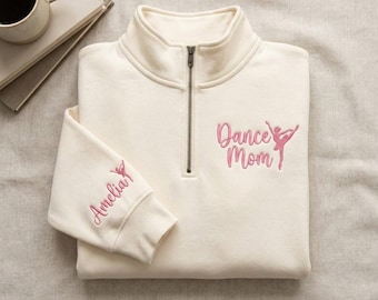Felpa con cerniera a un quarto ricamata per la mamma che balla, felpa personalizzata per la mamma di danza classica, felpa per gare di danza, maglietta per la mamma che balla, regalo per la mamma