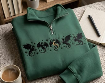 Sudadera con cremallera de un cuarto y bordado Fourth Wing, camiseta del Colegio de Guerra Basgiath, sudaderas de libros de fantasía, regalos para lectores.