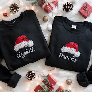 Personalized Santa Hat Christmas Embroidered Sweatshirt, Family Christmas Shirt, Matching Family Christmas Shirt, Cozy Christmas Sweater