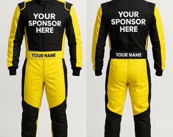 Go-Kart Suit Yellow/Black | Custom Sponsor Name & Flag | Racing Suit for Men Kids Teams |  CIK/FIA Level 2 standard Customize Race Suit
