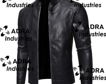 Men&#39;s Dark black Leather Jacket – Handmade Cowhide Biker Style | Durable & Stylish Outerwear from Pakistan