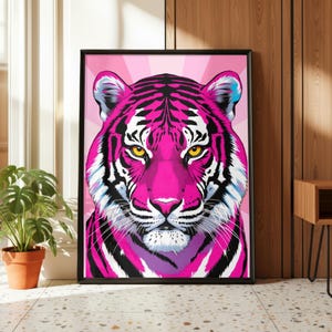 Pink Tiger Poster, Surreal Retro Art Print, Girly Decor (Digital Download)