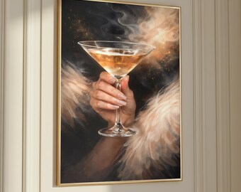 Abstract Martini Cocktail Glass Art Print – Moody Luxury Bar Decor, Martini Poster (Digital Download)