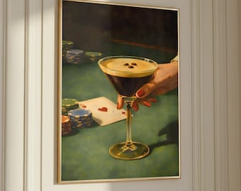 Espresso Martini Muurdecoratie: Vintage Martini Print Poster Poker Game Night Cocktail Kunst Barwagen Decoratie Digitale Download