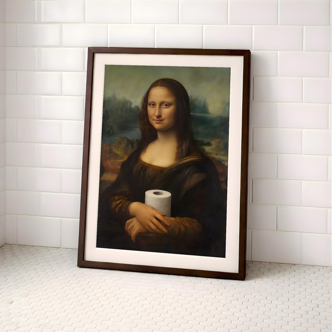 Funny Mona Lisa Bathroom Art Print, Toilet Paper Humor Poster ...