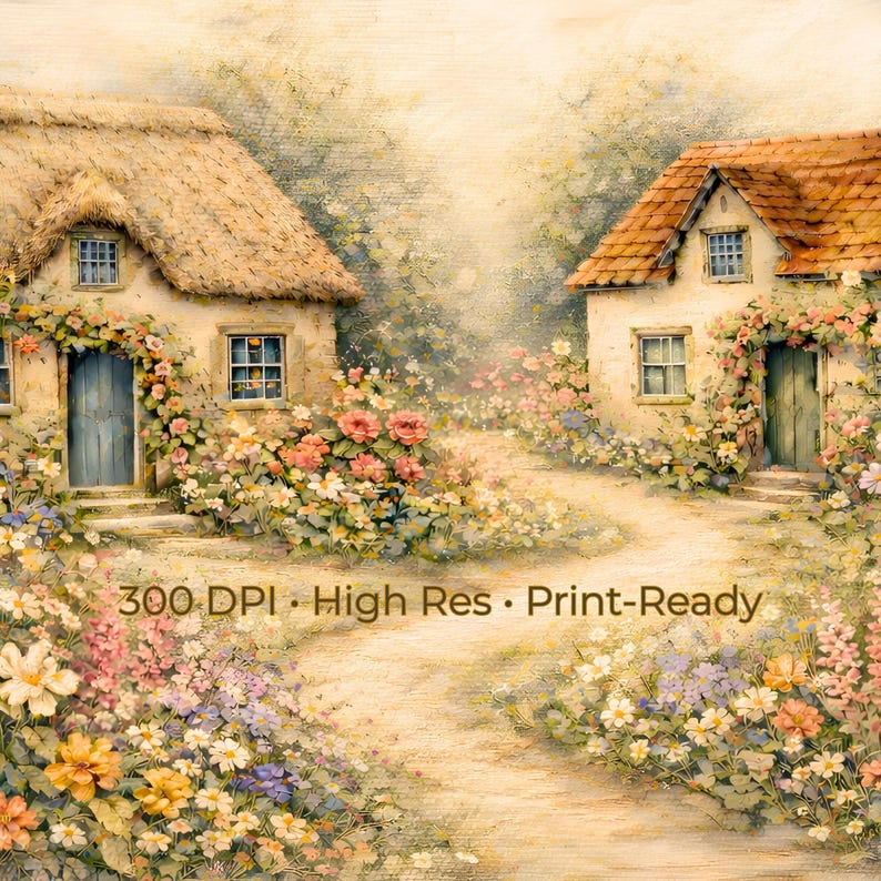 Spring Whimsical Landscape Painting, Cottage Core Garden Print, Rustic ...