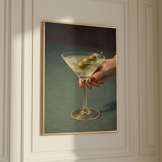Dirty Martini Wall Art Vintage Extra Dirty Gin Martini Olive Cocktail Art Print Bar Cart Retro Cocktail Poster Gifts Digital Download
