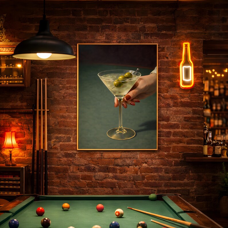 Dirty Martini Muurdecoratie Vintage Extra Dirty Gin Martini Olijfcocktail Kunstprint Barwagen Retro Cocktailposter Cadeau Digitale Download afbeelding 9