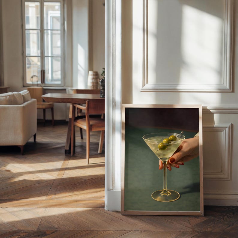 Dirty Martini Muurdecoratie Vintage Extra Dirty Gin Martini Olijfcocktail Kunstprint Barwagen Retro Cocktailposter Cadeau Digitale Download afbeelding 18