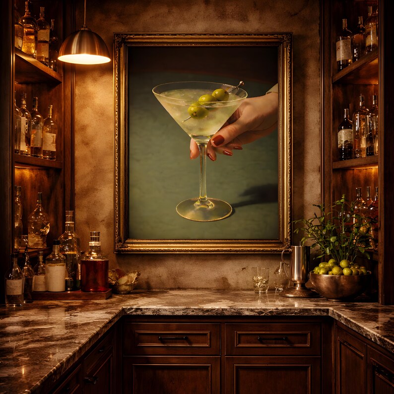 Dirty Martini Muurdecoratie Vintage Extra Dirty Gin Martini Olijfcocktail Kunstprint Barwagen Retro Cocktailposter Cadeau Digitale Download afbeelding 19